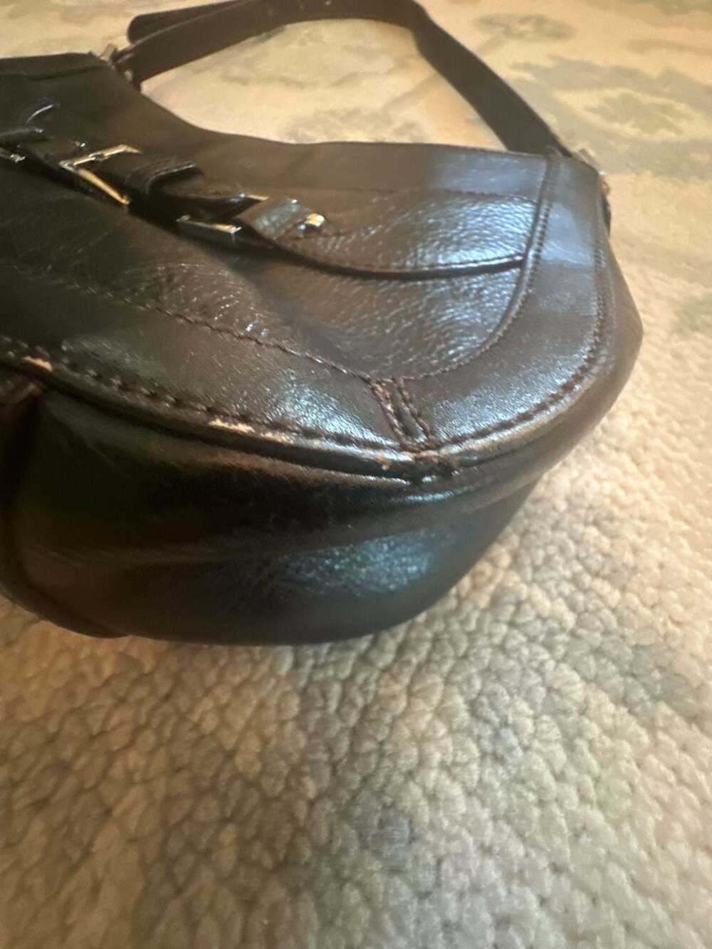 Etienne Aigner Brownish Black Leather Shoulder Bag Purse Silver-Tone Buckle - Picture 14 of 16